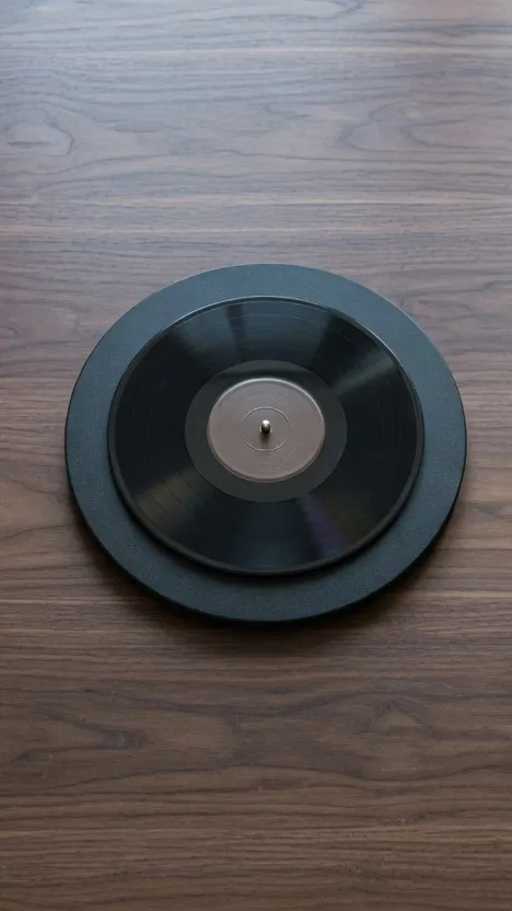 A 468 by 832 crop of the turntable, the record still a circle, the sleeve and headphones gone